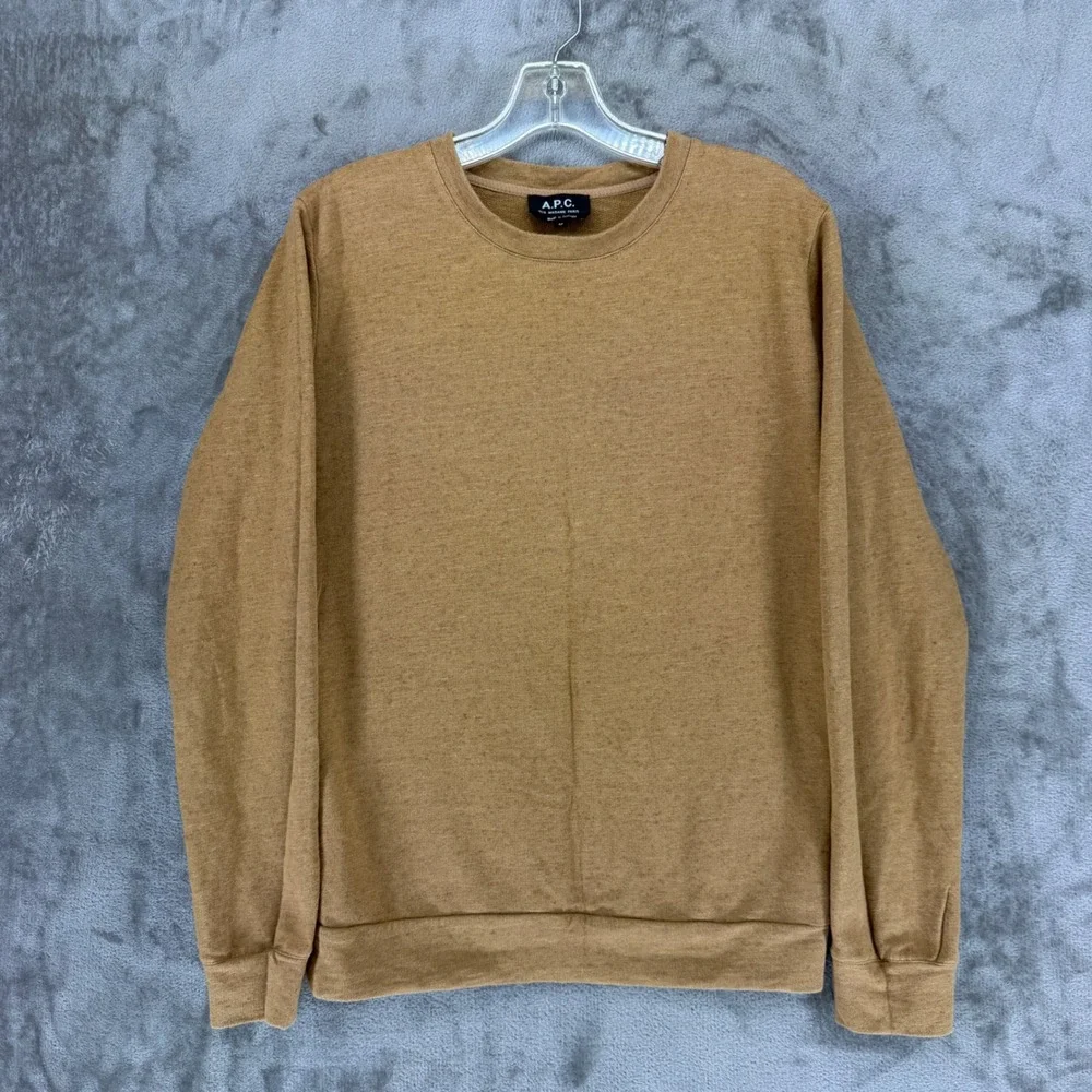APC Rue Madame Paris Mens Medium‎ Camel Tan Cotton Linen Crewneck Sweatshirt